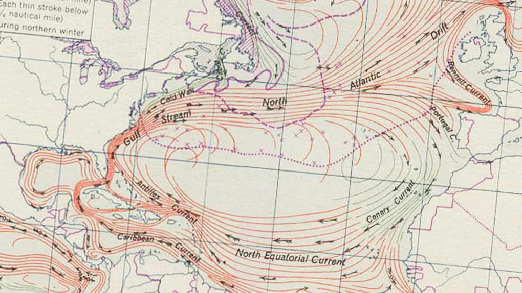 [Map] Ocean currents and sea ice in the Atlantic Ocean, 1943